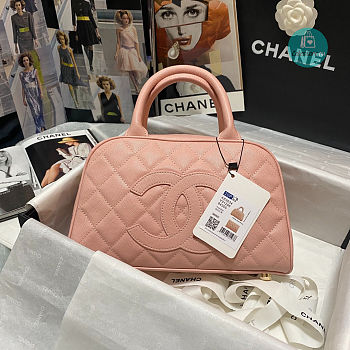 Chanel Pink Quilted Caviar Leather Mini Bowler Bag AS3034 25x14x9 cm