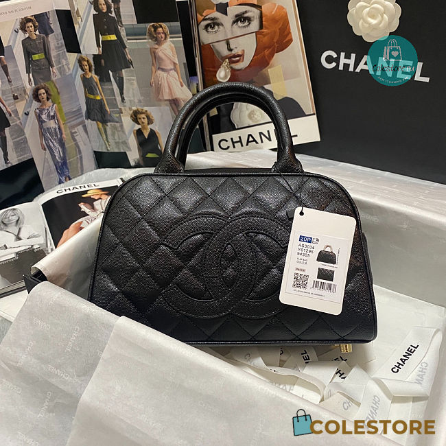 Chanel Black Quilted Caviar Leather Mini Bowler Bag AS3034 25x14x9 cm - 1