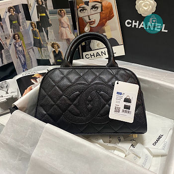 Chanel Black Quilted Caviar Leather Mini Bowler Bag AS3034 25x14x9 cm