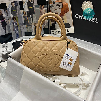 Chanel Yellow Quilted Caviar Leather Mini Bowler Bag AS3034 25x14x9 cm
