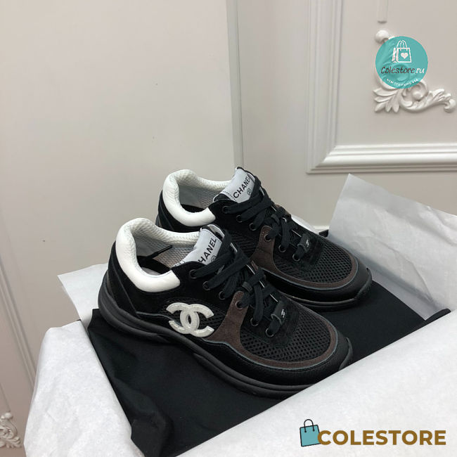Chanel Leather Suede Mesh White CC Logo Low Top Traners Sneakers - 1