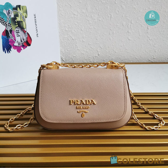 Prada Saffiano Leather Bag with Gold Chain in Beige 22x14x6.5 cm - 1