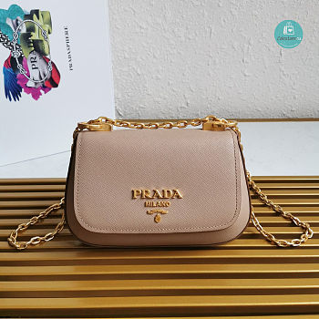 Prada Saffiano Leather Bag with Gold Chain in Beige 22x14x6.5 cm