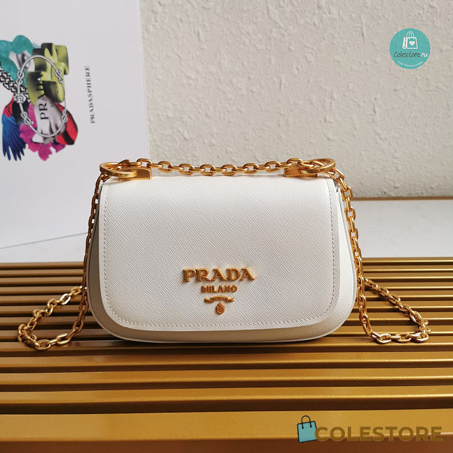 Prada Saffiano Leather Bag with Gold Chain in White 22x14x6.5 cm - 1