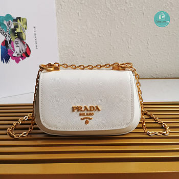 Prada Saffiano Leather Bag with Gold Chain in White 22x14x6.5 cm