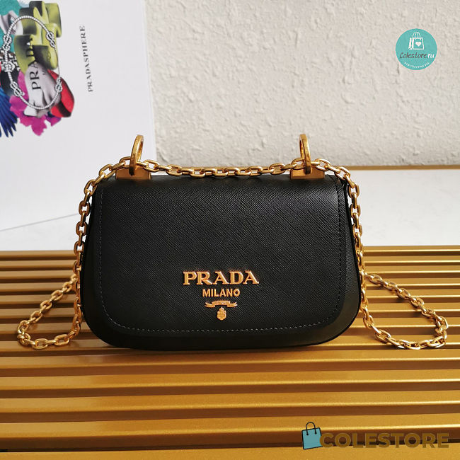 Prada Saffiano Leather Bag with Gold Chain in Black 22x14x6.5 cm - 1