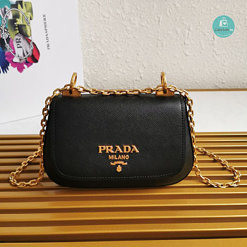 Prada Saffiano Leather Bag with Gold Chain in Black 22x14x6.5 cm