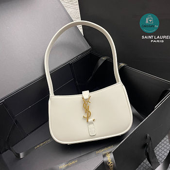 YSL SAINT LAURENT Black Leather Shoulder Bag In White 19x11.5x4.5cm