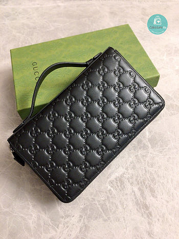 GUCCI Guccissima Signature Travel Document Case Black 21.5x14x4.5cm