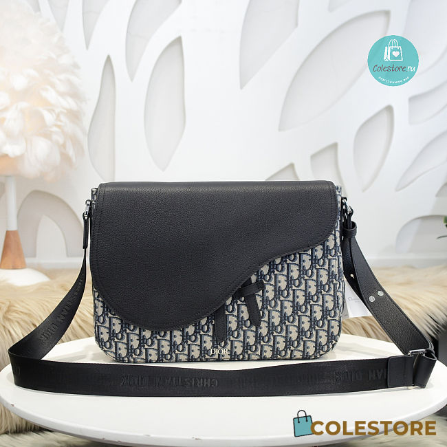 Dior Mini Saddle Messenger Bag In Black Oblique Jacquard And Black Grained Calfskin 35x24x6cm - 1