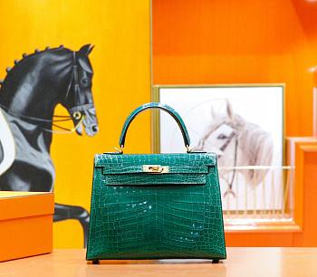 Hermes Kelly In Green Crocodile Leather 25 cm