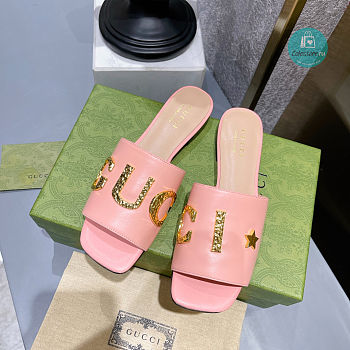 Gucci Leather Slide In Pink Leather