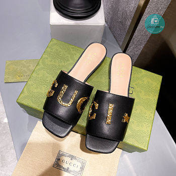Gucci Leather Slide In Black Leather