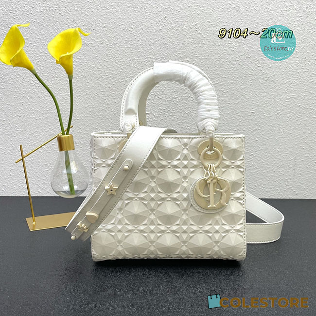Dior Mini Lady Dior Bag Diamond Motif White 20 x 16.5 x 8cm - 1