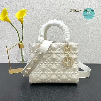 Dior Mini Lady Dior Bag Diamond Motif White 20 x 16.5 x 8cm