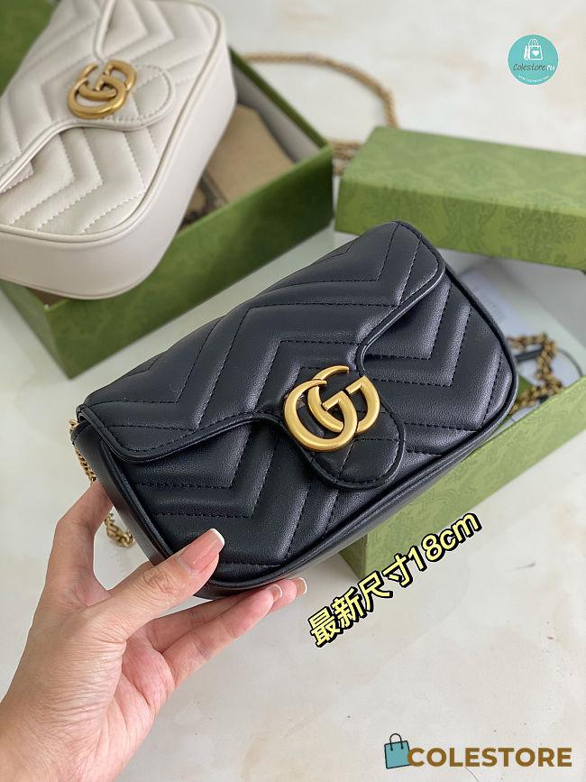 Gucci Marmont Matelasse Chevron Leather Mini Bag In Black 18×11×5cm - 1