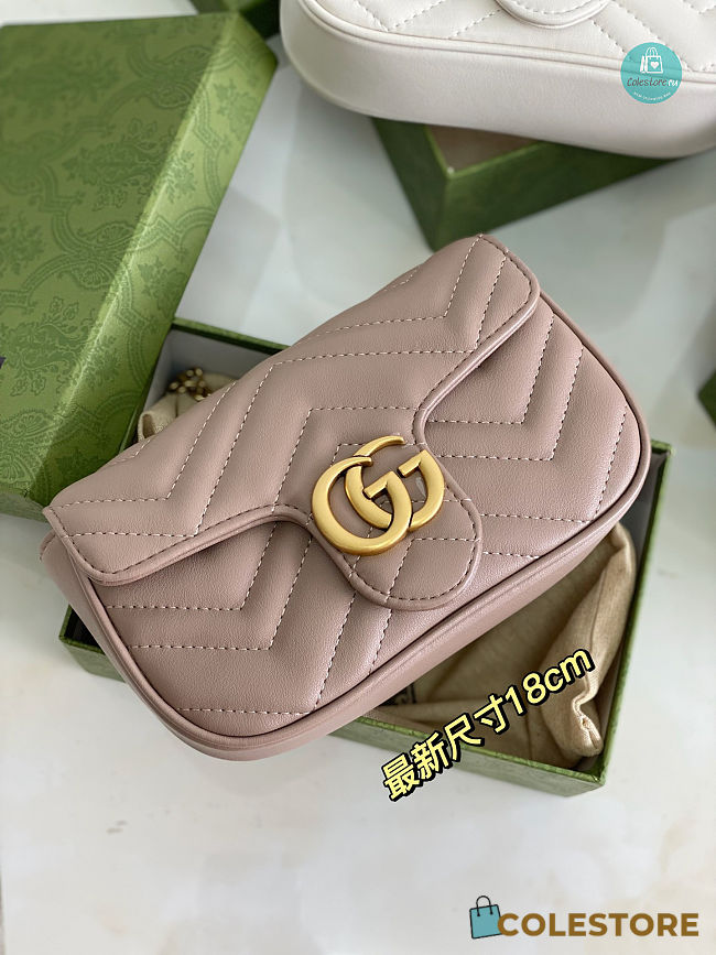 Gucci Marmont Matelasse Chevron Leather Mini Bag In Pink 18×11×5cm - 1