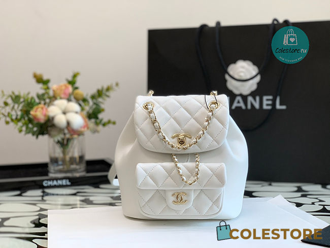 Chanel Backpack Duma White Lambskin CC 18×18×12cm - 1