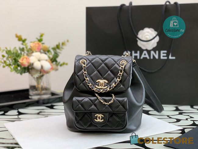 Chanel Backpack Duma Black Lambskin CC 18×18×12cm - 1