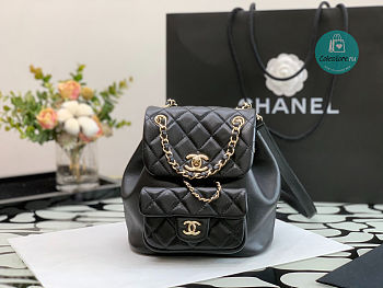 Chanel Backpack Duma Black Lambskin CC 18×18×12cm