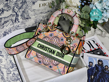 Dior Lady D-Lite Bag Multicolor Tie & Dior Embroidery 24x 20x 11 cm