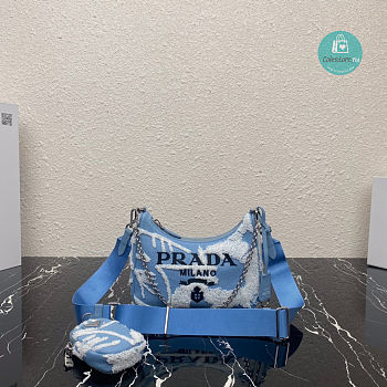 Prada Re-Edition 2000 Embroidered Drill Mini Bag In Blue 22x18x6 cm