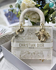 Lady D-lite Gold Tone Embroidery Medium Bag 24x20x11cm - 1