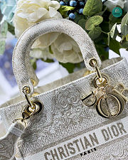 Lady D-lite Gold Tone Embroidery Medium Bag 24x20x11cm - 3
