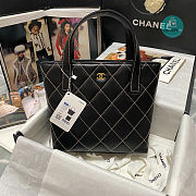 Chanel Wild Stitch Hand Tote Bag Calfskin Leather In Black 23x24x9cm - 1