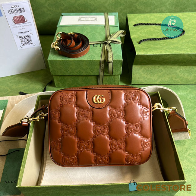 Gucci GG Matelassé Leather Shoulder Bag In Brown 21.5x17x7.5 cm - 1