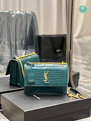YSL Sunset Medium Teal Crocodile-effect Leather Shoulder Bag In Green 22x8x16 cm - 1