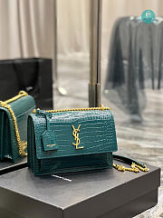 YSL Sunset Medium Teal Crocodile-effect Leather Shoulder Bag In Green 22x8x16 cm - 5