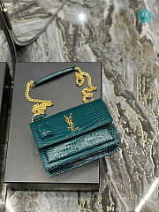 YSL Sunset Medium Teal Crocodile-effect Leather Shoulder Bag In Green 22x8x16 cm - 6