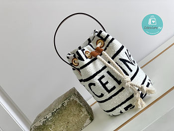 Celine Teen Drawstring In Textile With All-Over And Calfskin 15 X 19 X 15 cm