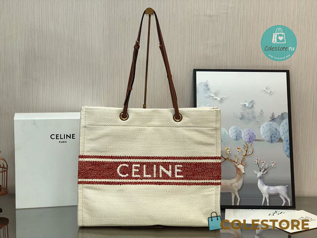 Celine Cabas Calfskin Logo Totes In Red 43x35x15 cm - 1