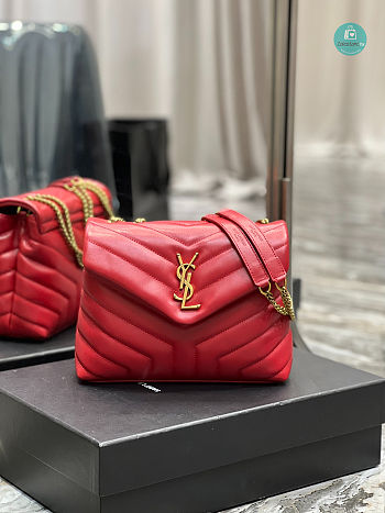 YSL Quilted Leather LouLou Bag In Red 25×17×9cm