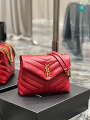 YSL Quilted Leather LouLou Bag In Red 25×17×9cm - 3