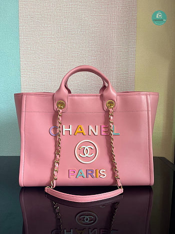 Chanel Shopping Bag Gold-tone Metal Coral Pink 30x50x22Cm