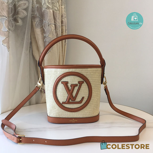 Louis Vuitton Petit Bucket Bag Raffia In Brown 24 x 19 x 18.5 cm - 1