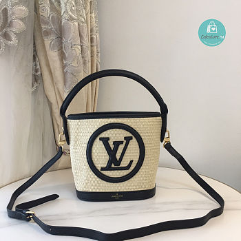 Louis Vuitton Petit Bucket Bag Raffia In Black 24 x 19 x 18.5 cm