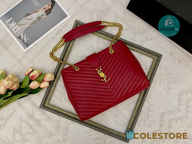 YSL Red Quilted Grained Leather Monogram Chain 32x25x10cm - 1