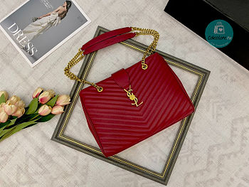 YSL Red Quilted Grained Leather Monogram Chain 32x25x10cm