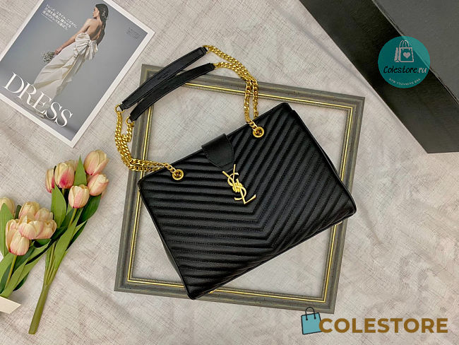YSL Black Quilted Grained Leather Monogram Chain 32x25x10cm - 1
