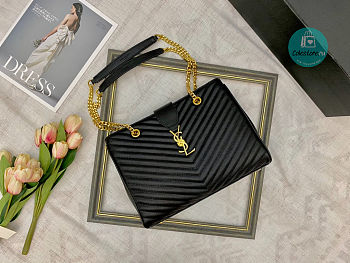 YSL Black Quilted Grained Leather Monogram Chain 32x25x10cm