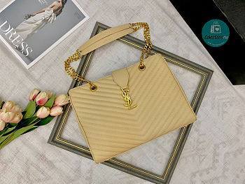 YSL Beige Quilted Grained Leather Monogram Chain 32x25x10cm