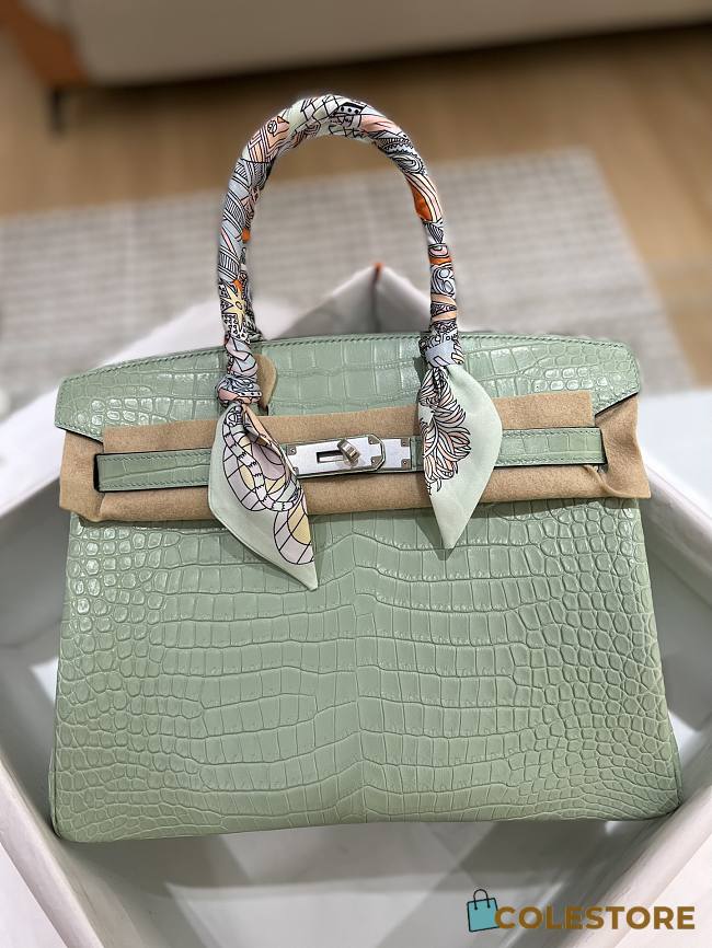 Hermes Birkin Matte Crocodile In Seafoam 30cm - 1