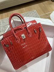 Hermes Birkin Shinny Crocodile Leather In Red 25cm - 4