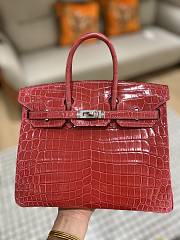 Hermes Birkin Shinny Crocodile Leather In Red 25cm - 3