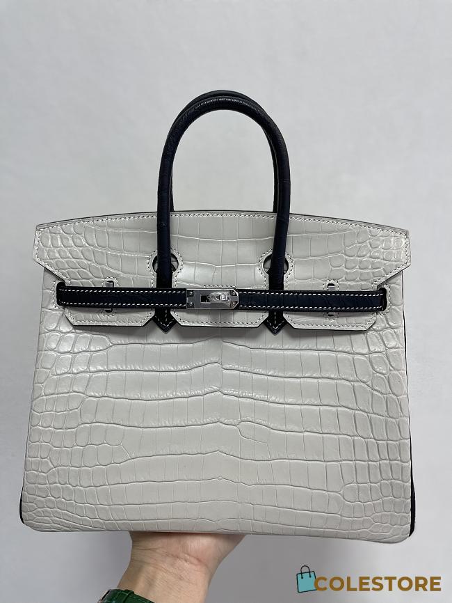 Hermes Birkin Crocodile Leather In Grey Black Strap 25cm - 1