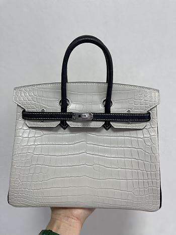 Hermes Birkin Crocodile Leather In Grey Black Strap 25cm